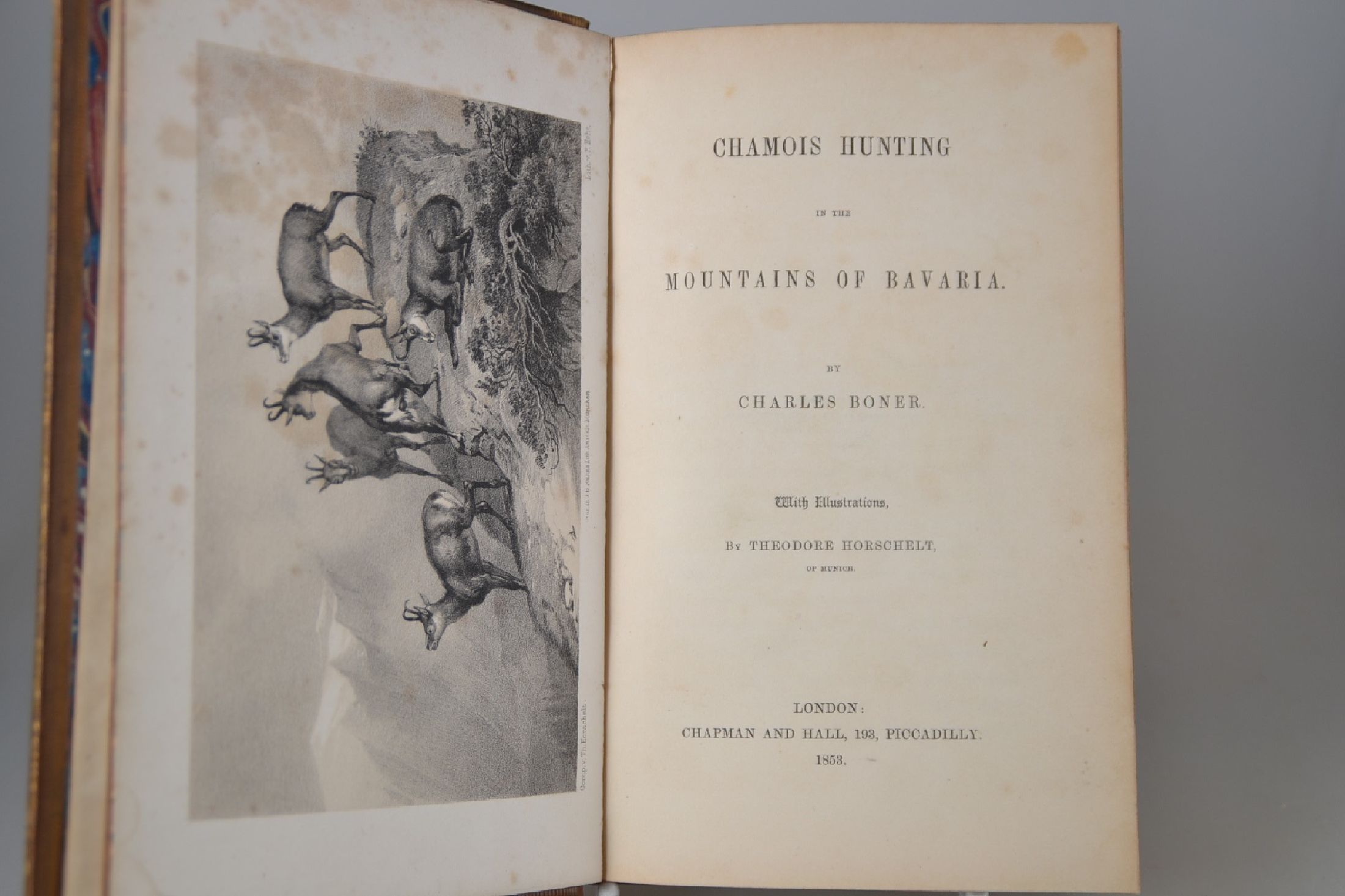 Detail a: Charles Boner (1815-1870): Chamois Hunting in the Mountains of Bavaria an in the Tyrol, London, Chapmann and Hall 1853 (Erstausgabe) , 410 S., mit 6 ...