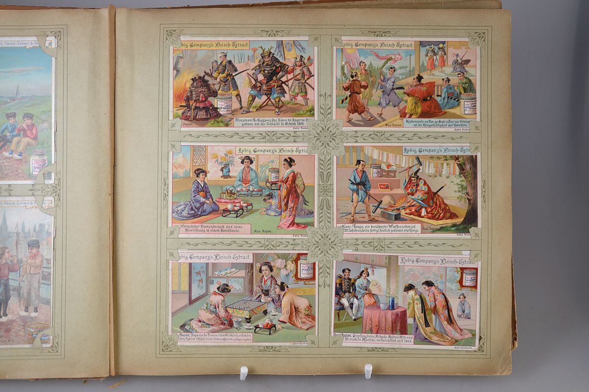 Sammelbilder: Liebig-Bilder-Album, 1880er -1920er, Album mit 359 Sammelbildern, chromolithographiert, 30 Doppelseiten mit je einer Bilderserie zu 6 ...