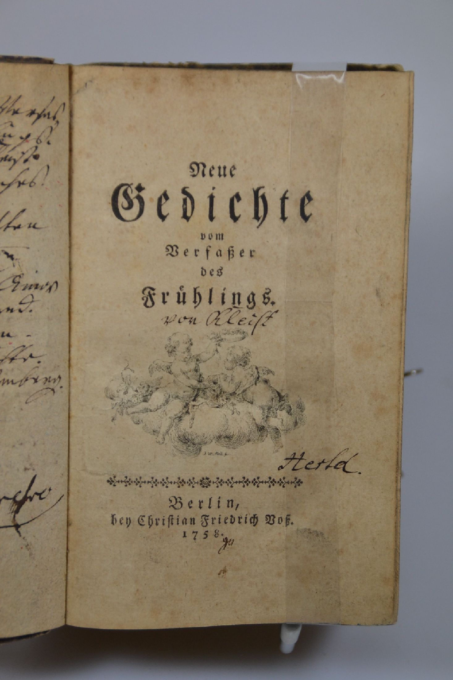 Detail c: Gedichte von dem Verfasser des Frühlings (Ewald Christian von Kleist), 6 Titel in einem Band, Berlin, Voß 1753-74, über 688 S., Neue Gedichte ...