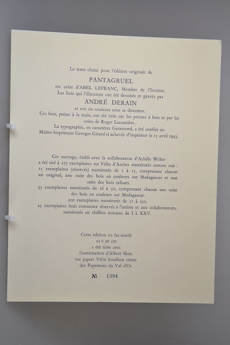 Detail b: Andre Derain (1880-1954): Francois Rabelais. Pantagruel, Faksimile der Ausgabe von 1943, Genf o.J. (um 1970), 187 S., 59 Farbtafeln als ...