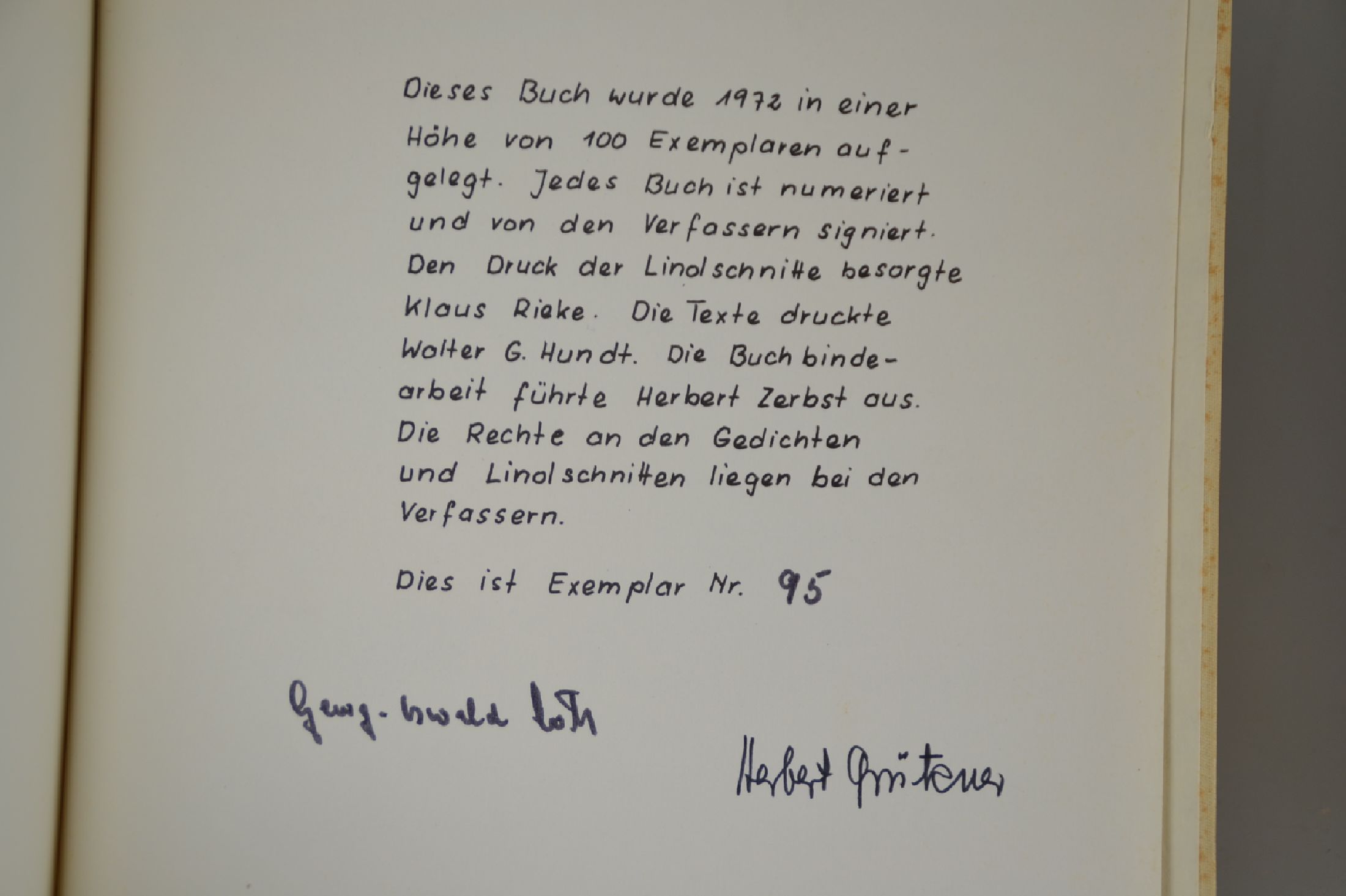 Detail c: Herbert Grützner (1922-2014) und Georg-Oswald Cott (geb. 1931): Ding und Gegending, durch die Verf. 1972, ca. 96 S., Gedichte des Schriftstellers ...