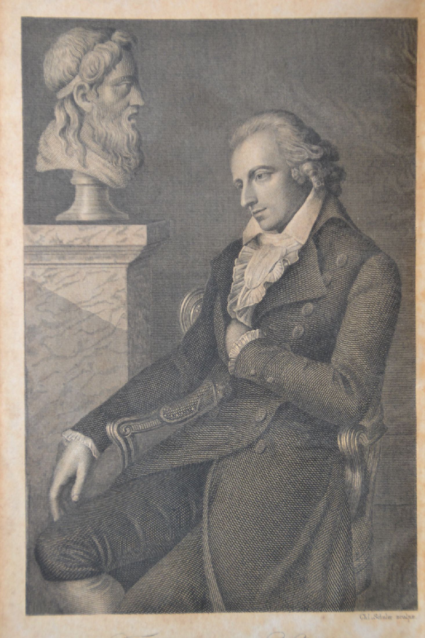 Detail d: Friedrich von Schiller (1759-1805): Sämtliche Werke, 12 Bd., Stuttgart und Tübingen, Cotta 1835-36, mit 13 Stahlstichtafeln von Schuler u.a. nach ...