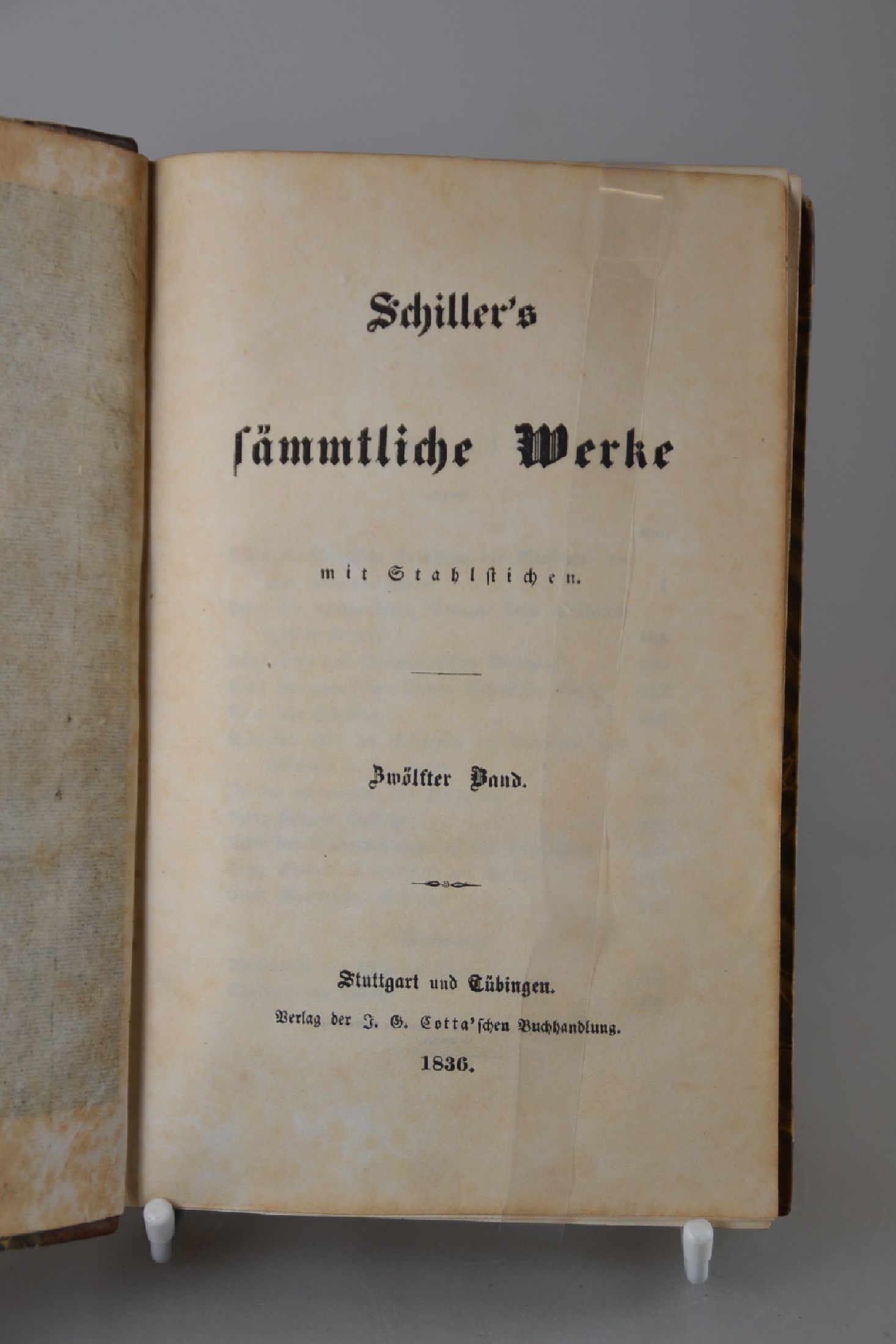 Detail e: Friedrich von Schiller (1759-1805): Sämtliche Werke, 12 Bd., Stuttgart und Tübingen, Cotta 1835-36, mit 13 Stahlstichtafeln von Schuler u.a. nach ...
