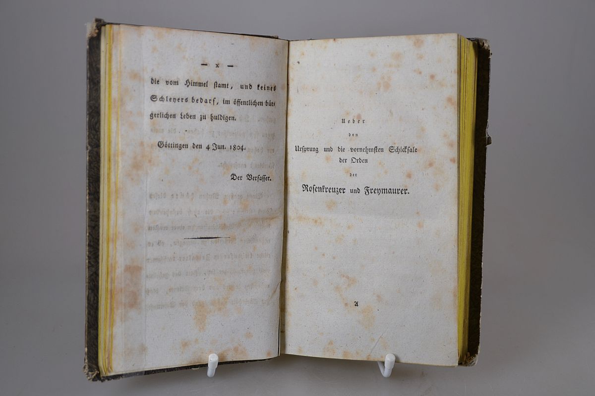 Johann Gottlieb Buhle (1763-1821): Über den Ursprung und die Schicksale der Rosenkreuzer und Freimaurer, o.A. (wohl Erstausgabe: Göttingen, Röwer ...