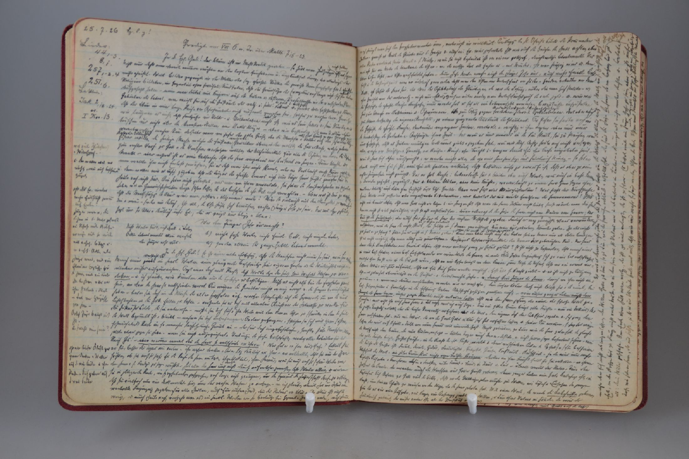 Notizbuch mit den "Predigten, gehalten in der Trinitatiskirche zu Mannheim" von Pfarrer Karl Friedrich Renz (1864-1936), 1925-1930, über ...