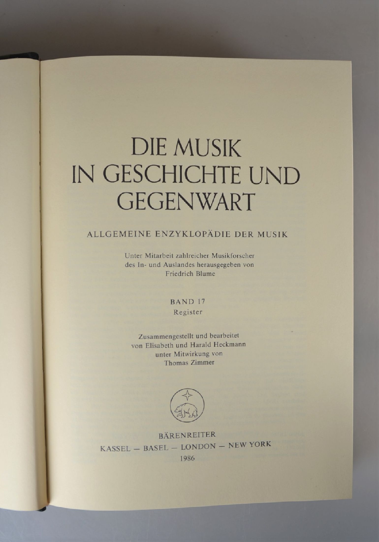 Detail c: Friedrich Blume (Hrsg.): Die Musik in Geschichte und Gegenwart. Allgemeine Enzyklopädie der Musik, 17 Bd., Kassel u. Basel, Bärenreiter 1949-86, 14 ...