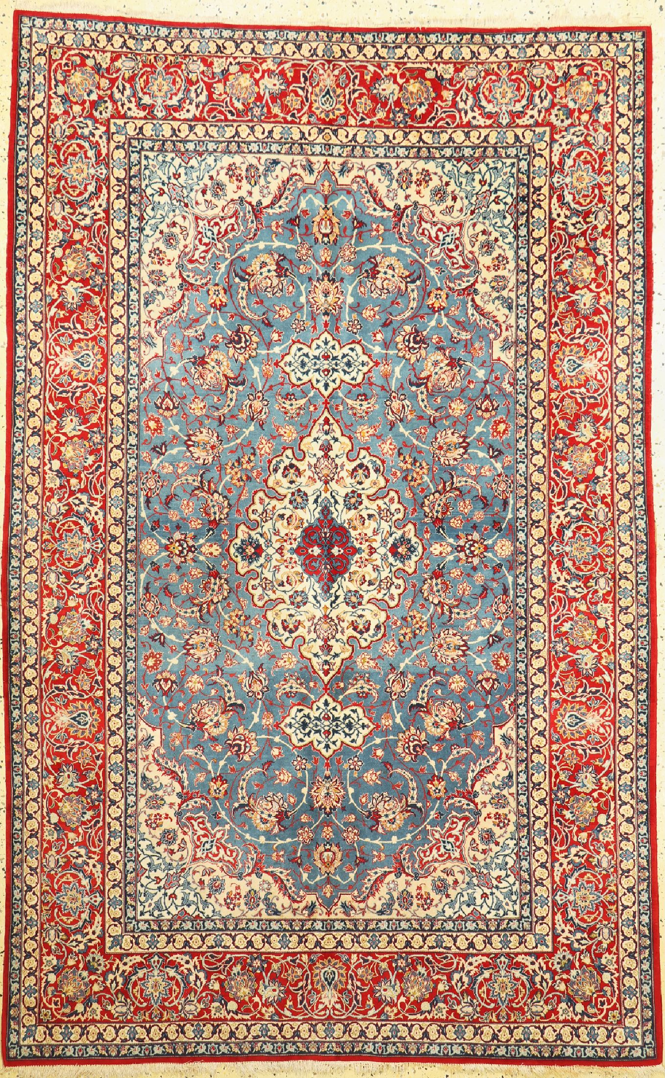 Esfahan fein alt, Persien, um 1950, Korkwolle auf Seide, ca. 233 x 150 cm, ca. 1,0Mio. Kn/qm, EHZ: 1-2