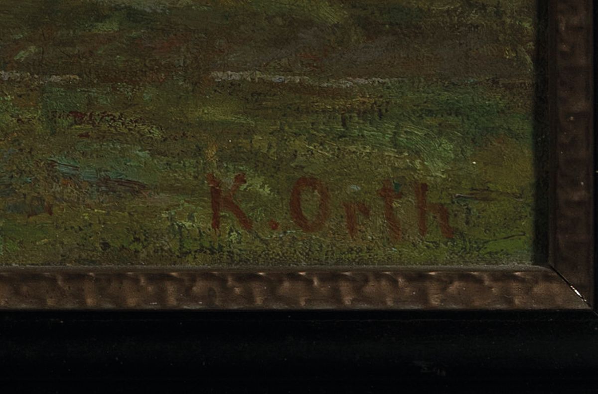 Detail a: Karl Orth, 1869 Kaiserslautern-1942 Pasing, Maler bayrischer Landschaften, Schüler von fritz Baer, Ansicht Schloss Blutenburg bei München, rechts ...