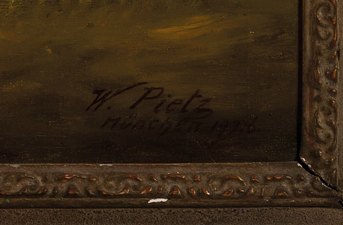 Detail a: Willi Pietz, 1881 Frankfurt-1953 Ottobrunn, Studium an der Akademie München, datiert 1926, Landschaft mit Schäferidyll, rechts unten signiert u. ...