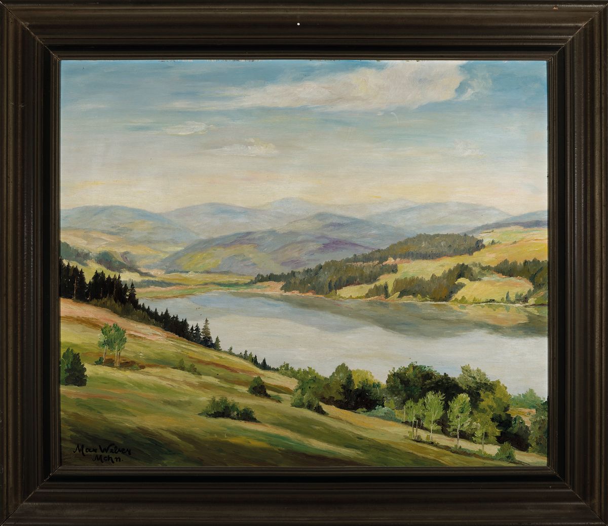 Detail k: Max Weber, Heimatmaler der 1.Hälfte des 20.Jh., "Titisee mit Blick gegen den Feldberg", um 1930, Münchner Schule, Öl/Malplatte, Rahmen, ...