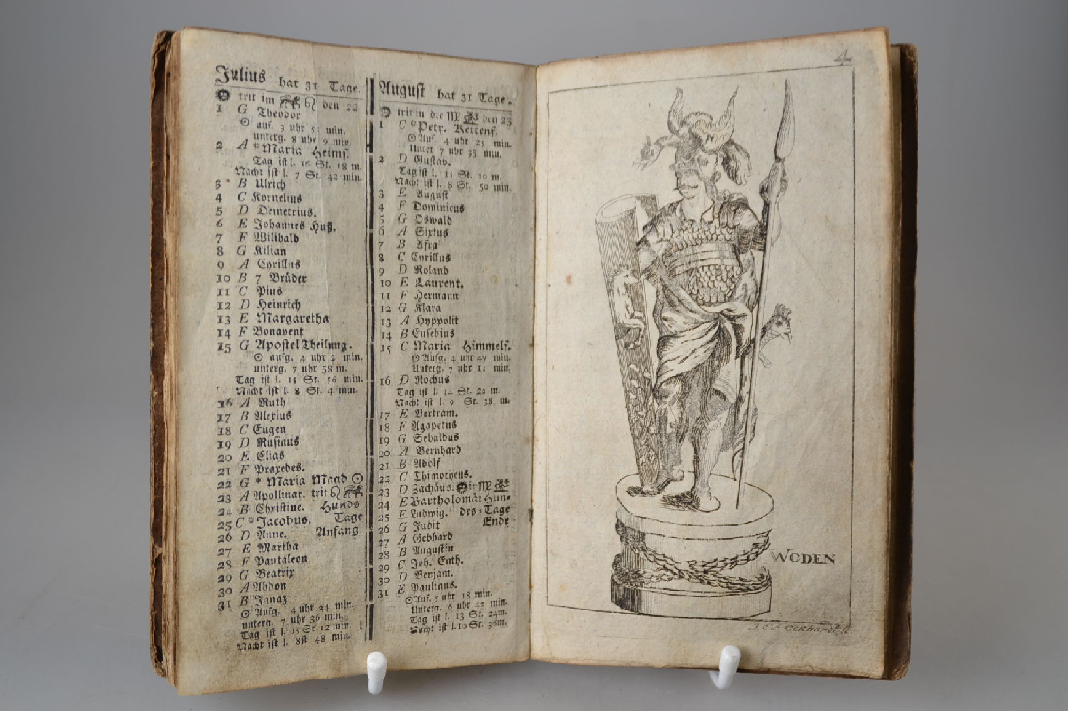 Detail e: Carl Leonhard Reinhold (1757-1823): Bürger- und Landmanns Praktik nebst einem ewigen Almanak, Osnabrück 1787, 230 S. (39-44 fehlen), einige ...