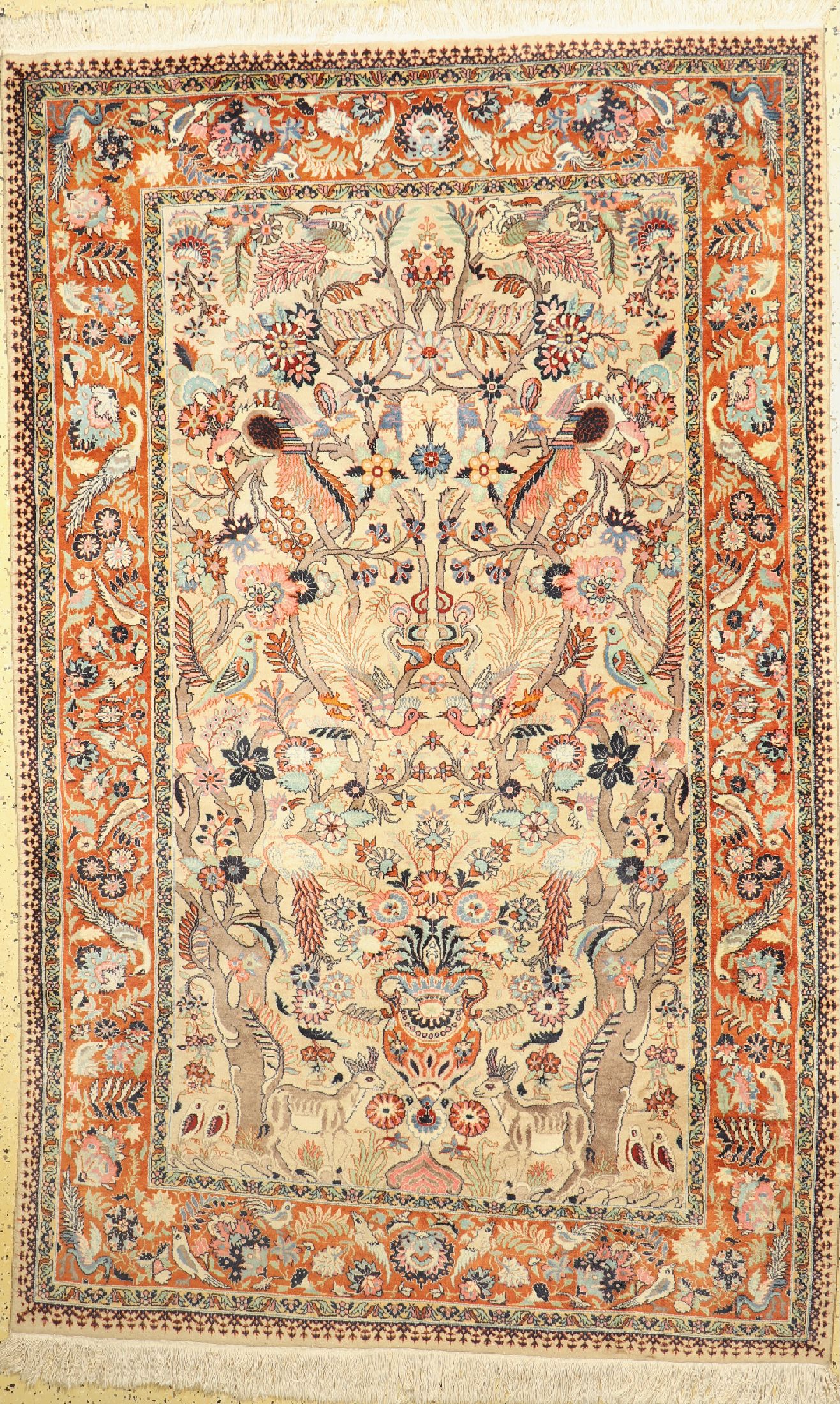 Lahor Kork fein, Pakistan, ca. 50 Jahre, Korkwolle auf Baumwolle, ca. 255 x 160 cm, EHZ: 1-2