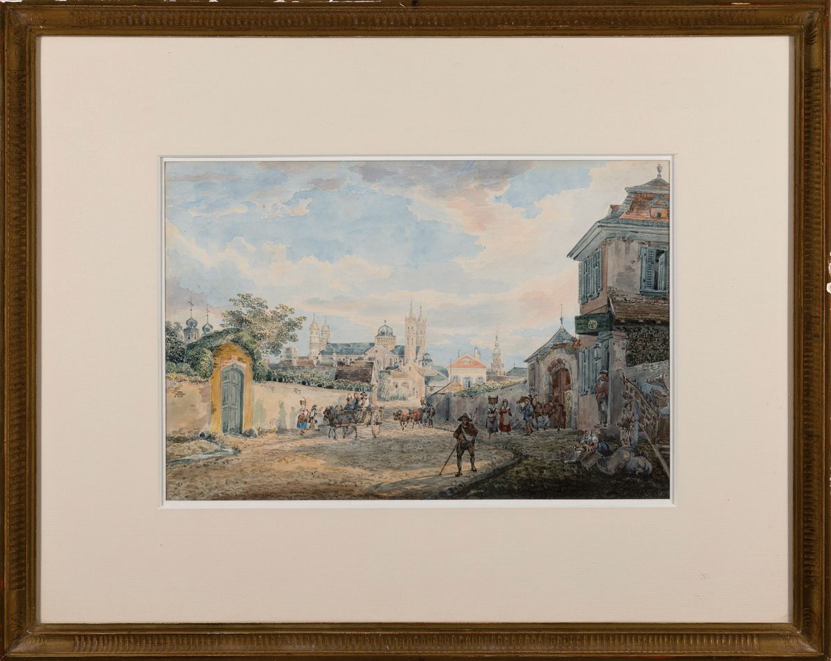 Detail k: Joseph Adolf Müller, geb. 1811 Mainz, studierte 1830-32 in München, war tätig in Düsseldorf, hier: "Worms vom Speyer Tor aus", Blick ...