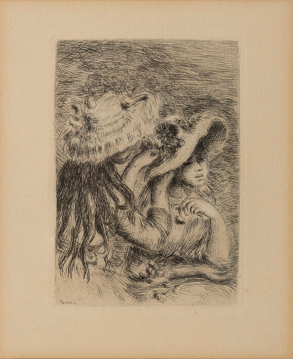 Pierre-Auguste Renoir, 1841-1919, Le chapeau epinglé, Radierung, links unten in der Platte signiert, ca. 11.8x8.4cm, PP, u.Gl., R ca. 44x34cm