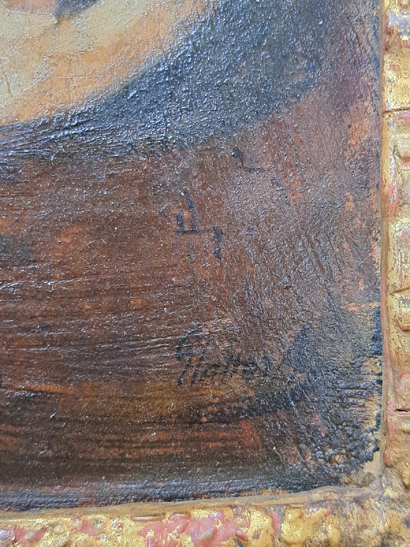 Detail d: Armin Glatter, 1861 Kaschau-1931 Budapest, liegender Halbakt, Öl/Holzplatte, rechts unten schwer lesbar signiert (schwarz auf braun), ca. 20x30cm, ...