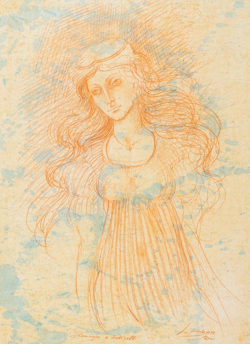 Werner Holz, 1948 Grünstadt-1991 Ludwigshafen, Hommage a Botticelli, aquarellierte Rötelzeichnung, sign., dat. 1979 und bez. Rom,betitelt, ca. ...