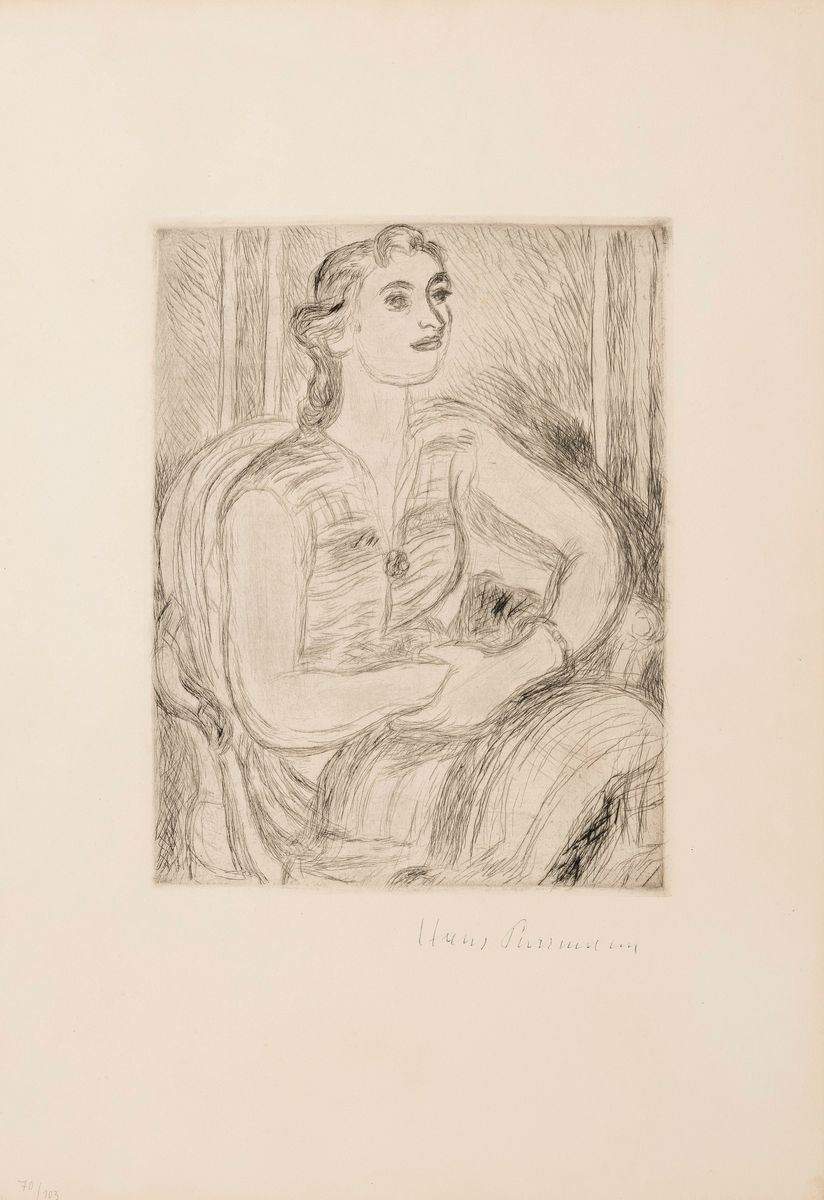 Hans Purrmann, 1880 Speyer-1966 Basel, Bildnis der Eva Maria Henschel, Kaltnadelradierung von 1960, rechts unten handsigniert, num. 70/103, Abb. ca. ...