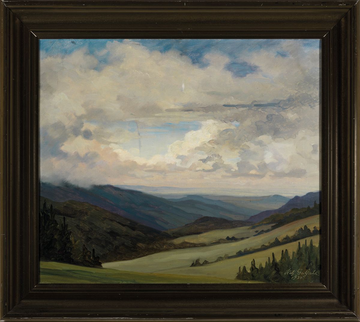 Detail k: Heinrich Gutjahr, 1889 Mannheim-1973 Furtwangen, "Wolkenstimmung", Schwarzwald -Landschaft, auf Keilrahmen bez., signiert u. datiert 1943, ...