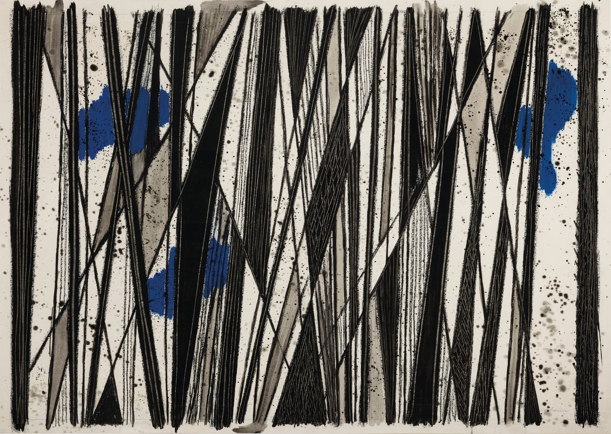 Georg Vorhauer, 1903 Paris-1981 Neustadt an der Weinstraße, 2 Mischtechniken mit abstrakten Kompositionen, beide handsigniert, ca. 44x62cm, u.Gl., ...