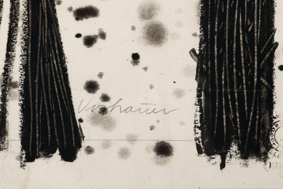 Detail a: Georg Vorhauer, 1903 Paris-1981 Neustadt an der Weinstraße, 2 Mischtechniken mit abstrakten Kompositionen, beide handsigniert, ca. 44x62cm, u.Gl., ...
