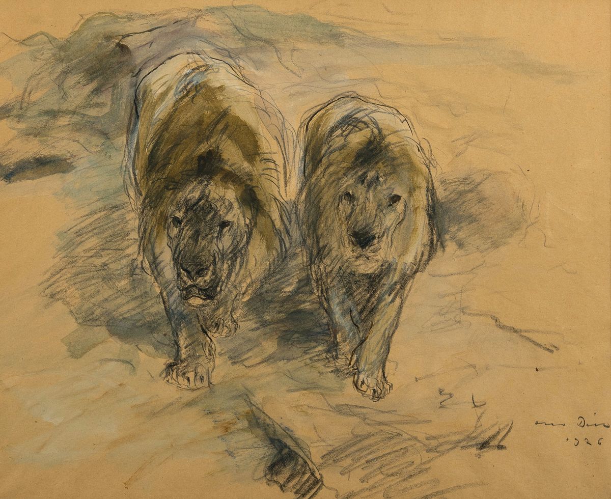 Otto Dill, 1884 Neustadt a.d. Weinstraße-1957 Bad Dürkheim, zwei schreitende Löwen, Aquarell über Bleistift, rechts unten sign. und dat. 1926, ...