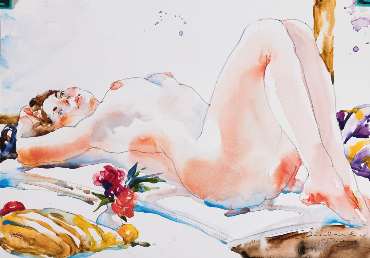Detail a: Eva Ludwig, zeitgenössische Künstlerin, 5 Aquarelle mit weiblichen Aktmotiven, je sign., je ca. 21x29 cm