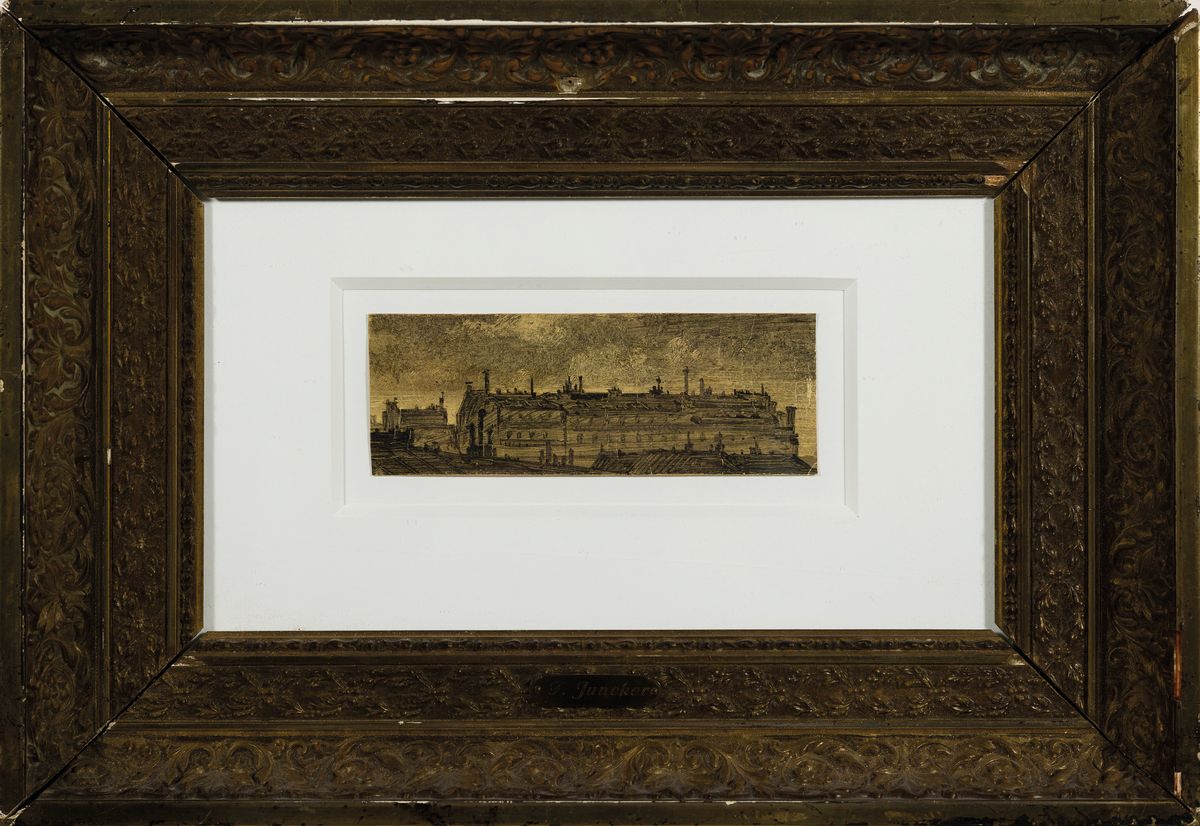 Detail l: Frederick Juncker, gest. 1906 in Paris, Schüler von L. Cogniet, Lit. vgl. Bénézit, hier: 3 Mischtechniken in Aquarell und Tusche, 1.) Waldweg, ca. ...