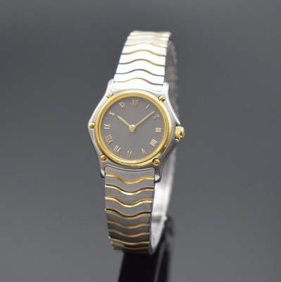Image 26591618 - EBEL ladies wristwatch Classic Wave reference 1057901, quartz, stainless steel/gold combined including wave bracelet with deployant clasp, bezel screwed down 5-times against case, gray dial with Roman numerals, gilded hands, diameter approx. 24 mm, length approx. 17 cm, condition 2