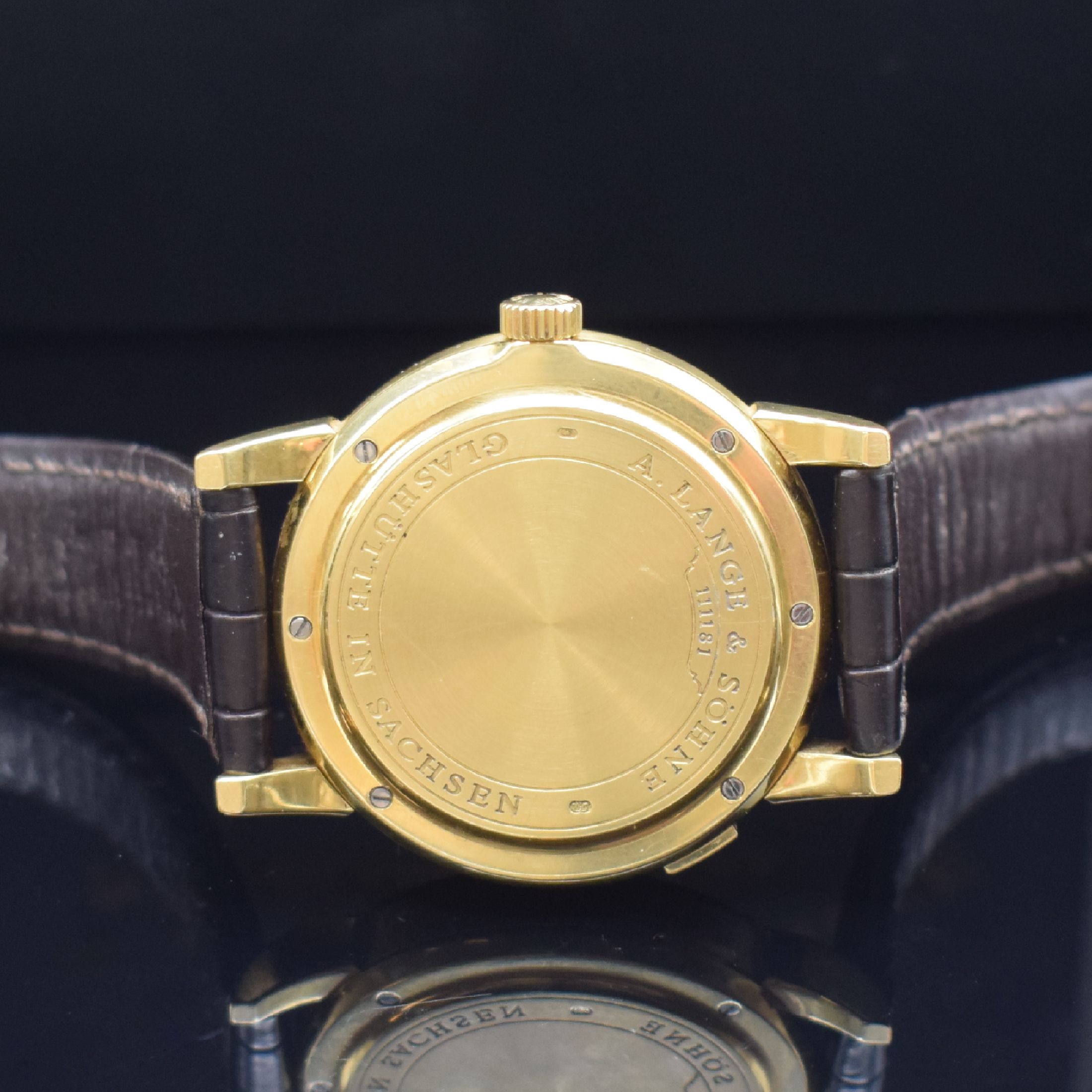Detail g: A. LANGE & SÖHNE sehr seltene frühe Lange 1 Referenz 101.001 in GG 750/000, Deutschland um 1995, Handaufzug, 6-fach verschr. Geh., noch massiver ...