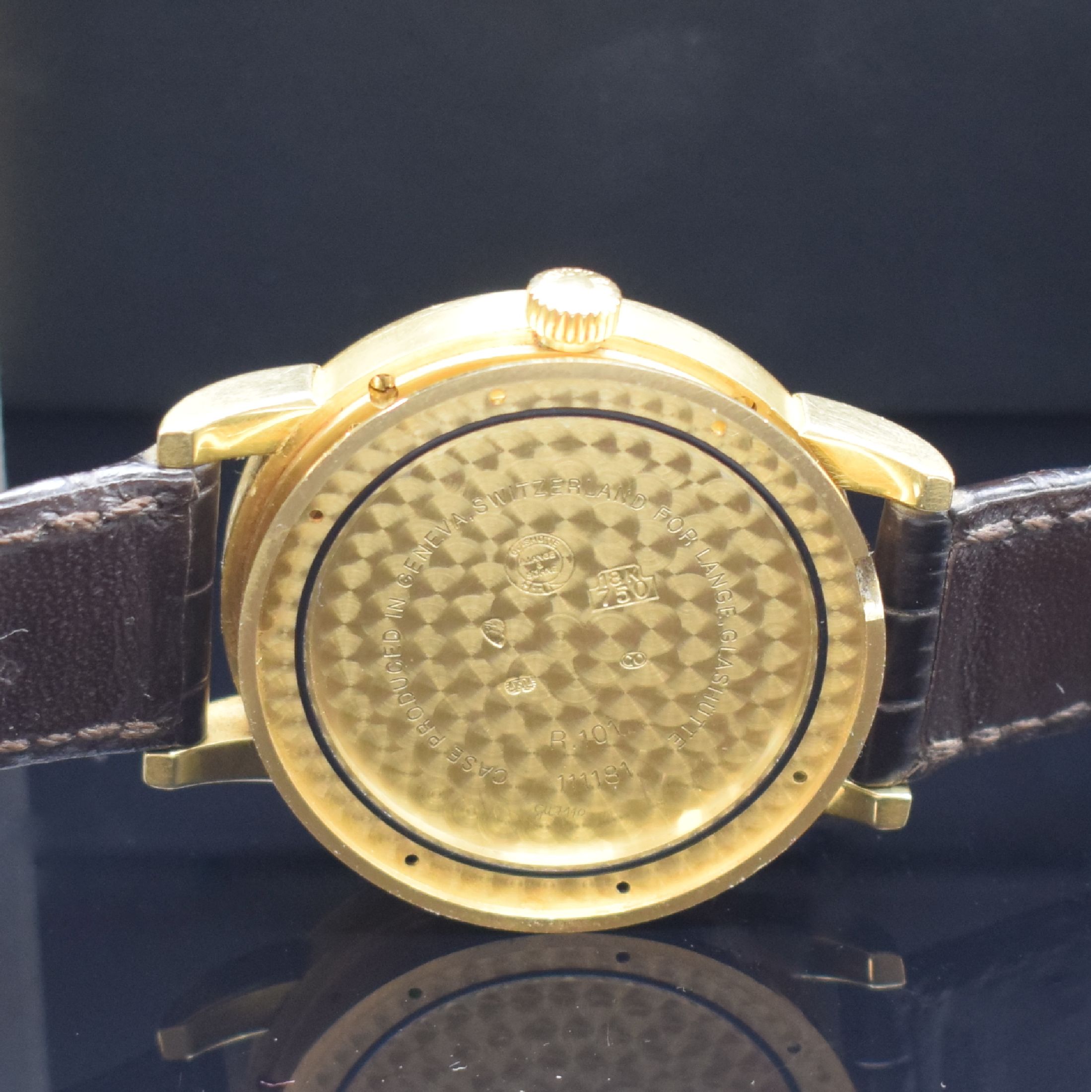 Detail j: A. LANGE & SÖHNE sehr seltene frühe Lange 1 Referenz 101.001 in GG 750/000, Deutschland um 1995, Handaufzug, 6-fach verschr. Geh., noch massiver ...