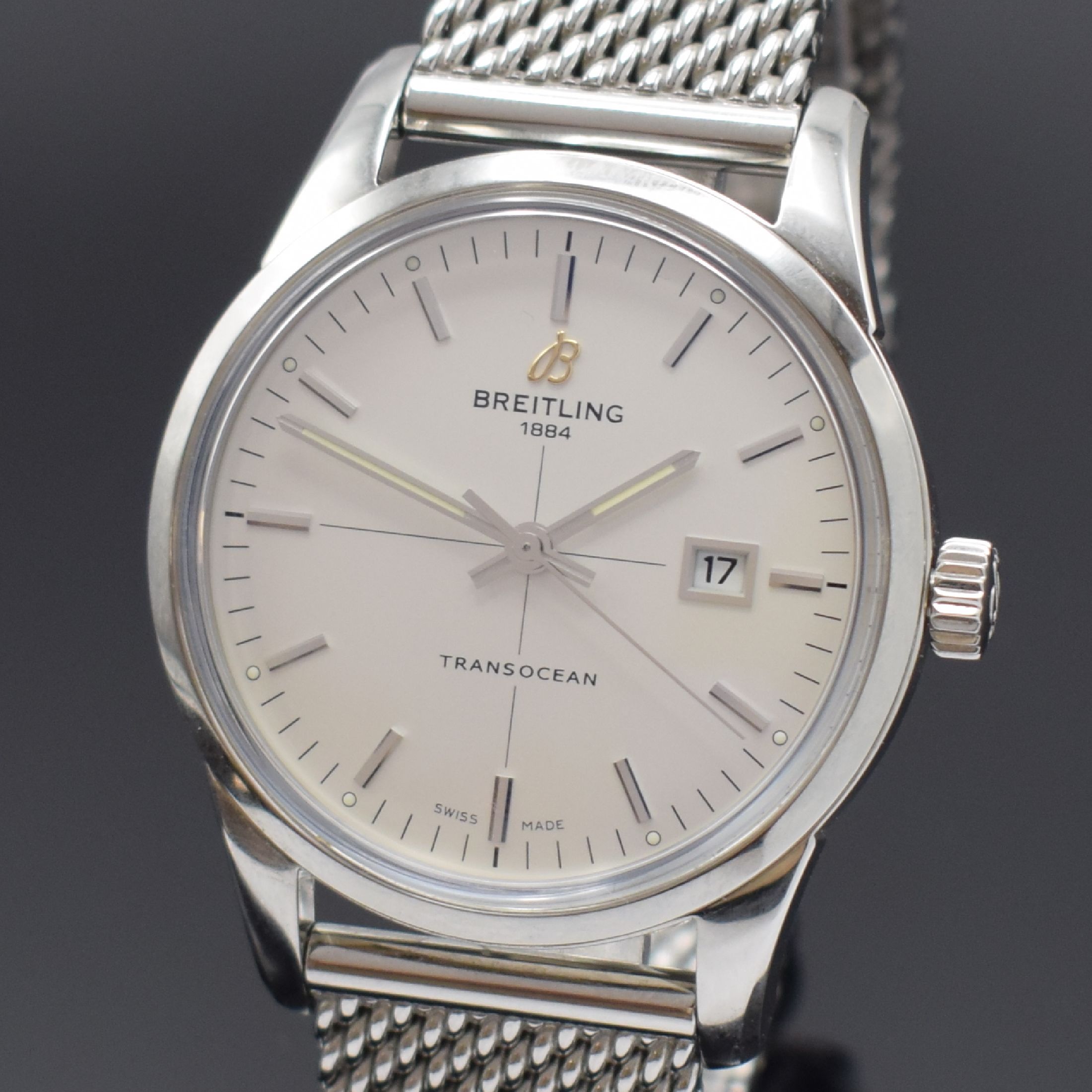 Detail a: BREITLING Transocean Herrenarmbanduhr in Stahl Referenz A10360, Schweiz lt. orig. Papier verk. 2012, Automatik, verschr. Geh. orig. Milanaiseband m. ...
