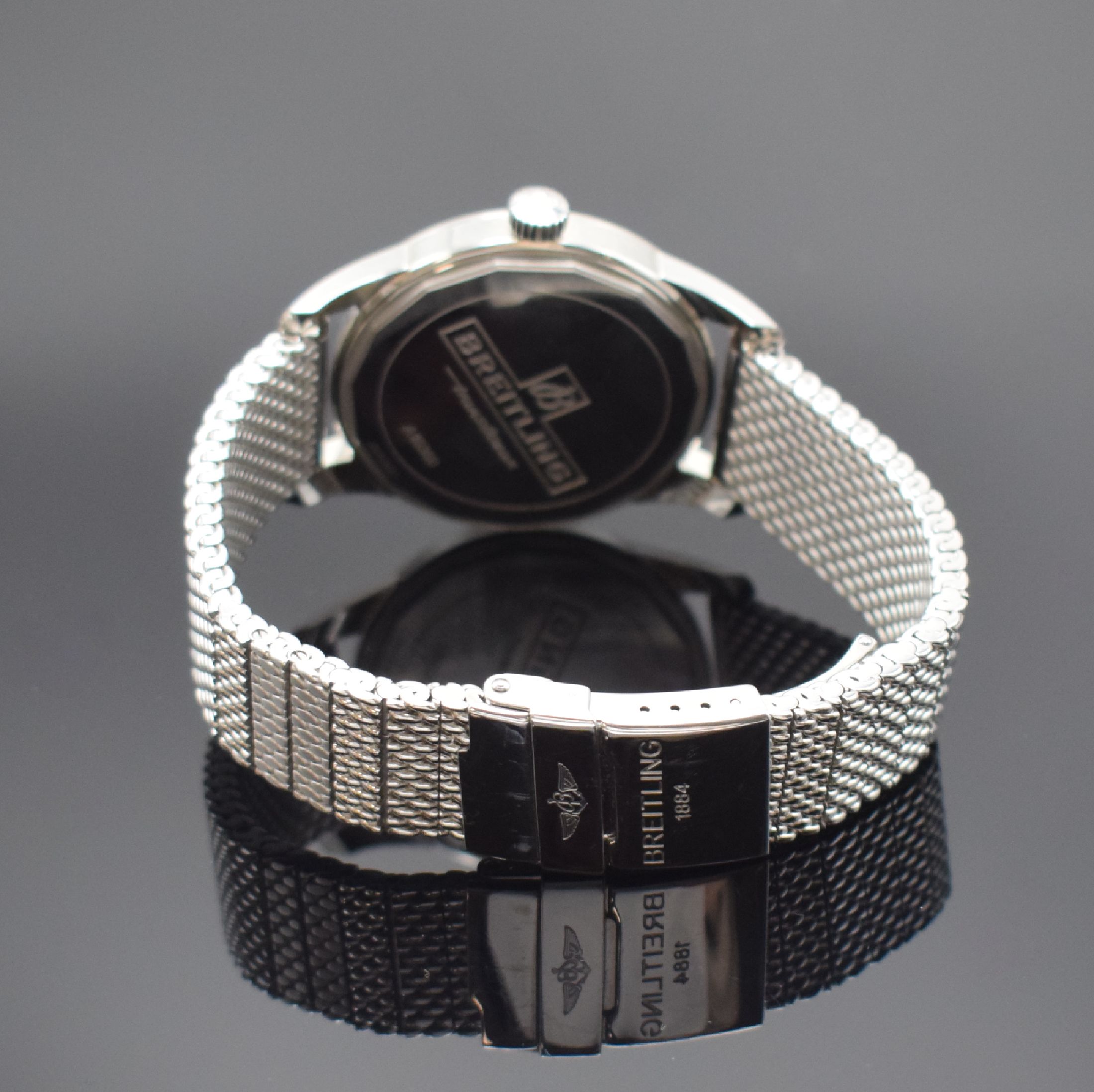 Detail b: BREITLING Transocean Herrenarmbanduhr in Stahl Referenz A10360, Schweiz lt. orig. Papier verk. 2012, Automatik, verschr. Geh. orig. Milanaiseband m. ...