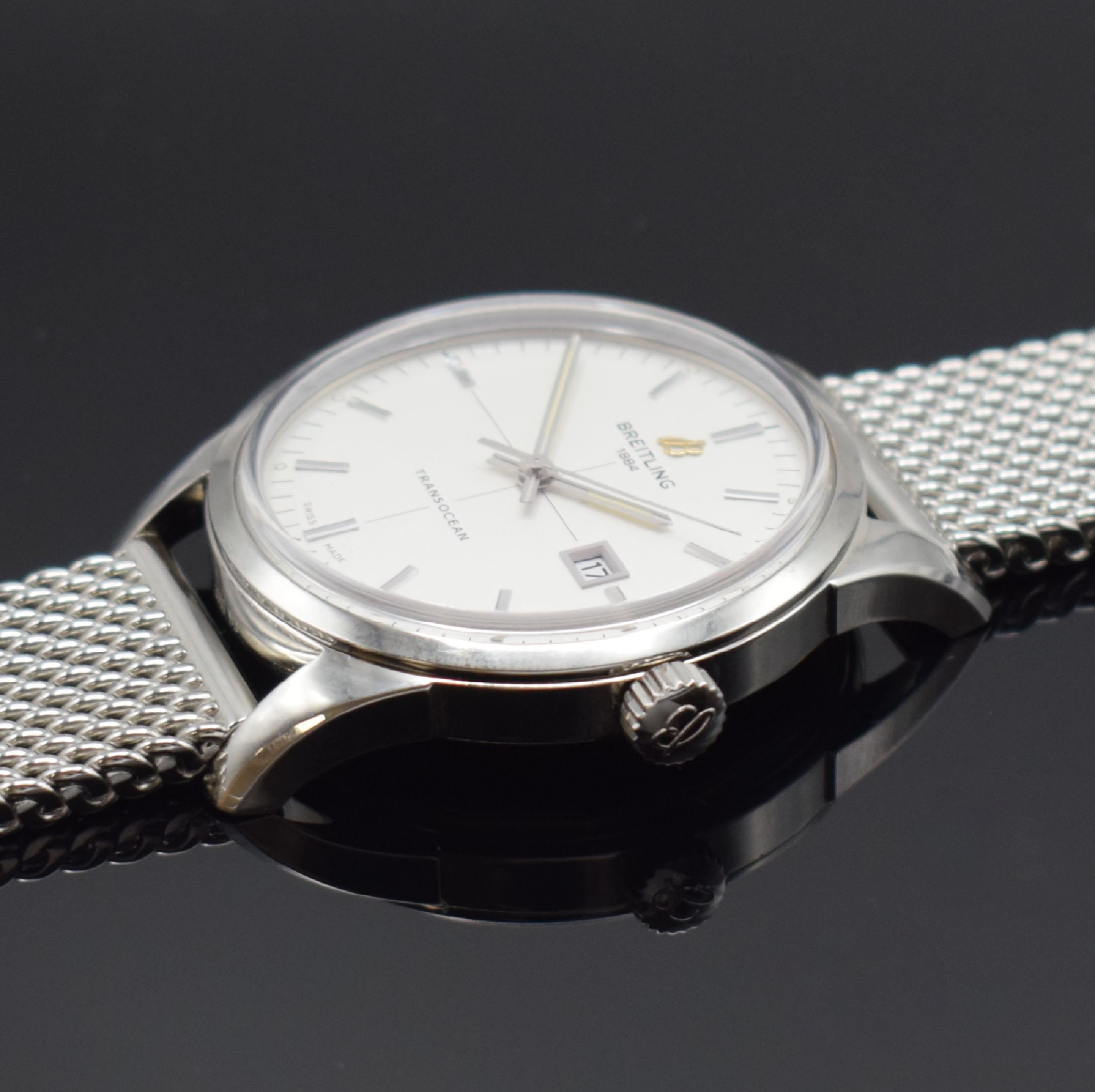 Detail c: BREITLING Transocean Herrenarmbanduhr in Stahl Referenz A10360, Schweiz lt. orig. Papier verk. 2012, Automatik, verschr. Geh. orig. Milanaiseband m. ...