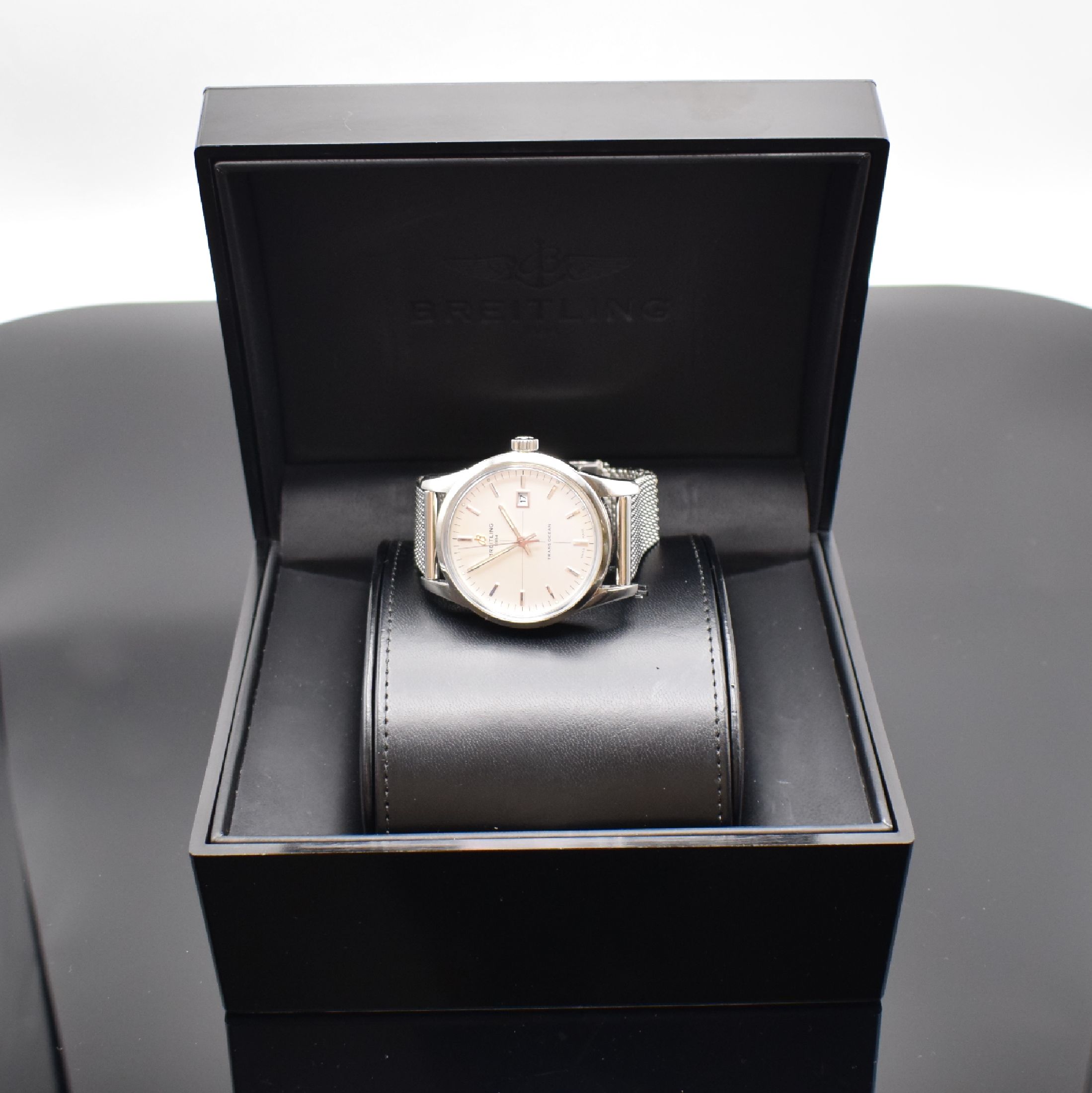 Detail f: BREITLING Transocean Herrenarmbanduhr in Stahl Referenz A10360, Schweiz lt. orig. Papier verk. 2012, Automatik, verschr. Geh. orig. Milanaiseband m. ...