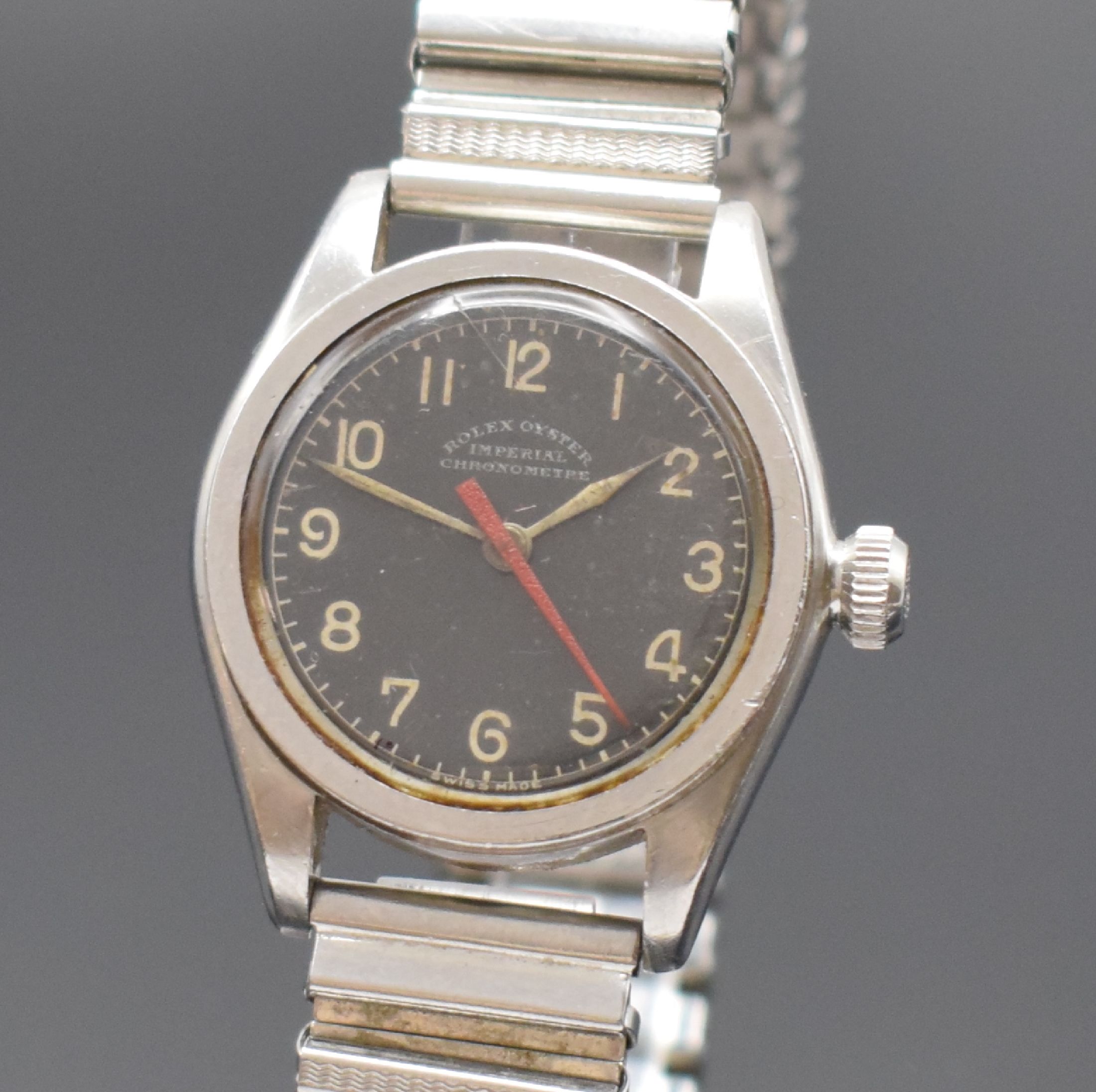 Detail a: ROLEX Imperial Chronometre seltene Armbanduhr in Stahl Referenz 2595, Schweiz um 1941, Handaufzug, verschr. Oystergeh., UNPOLIERT, orig. Krone, ...