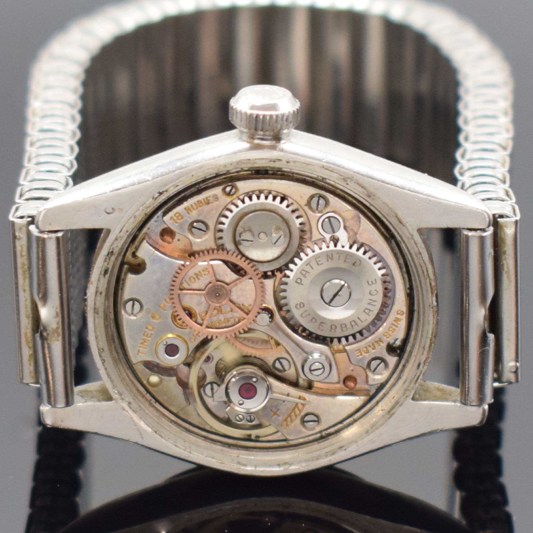 Detail d: ROLEX Imperial Chronometre seltene Armbanduhr in Stahl Referenz 2595, Schweiz um 1941, Handaufzug, verschr. Oystergeh., UNPOLIERT, orig. Krone, ...
