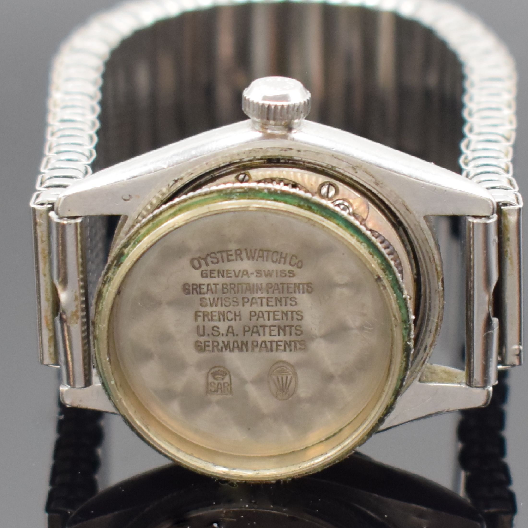 Detail e: ROLEX Imperial Chronometre seltene Armbanduhr in Stahl Referenz 2595, Schweiz um 1941, Handaufzug, verschr. Oystergeh., UNPOLIERT, orig. Krone, ...