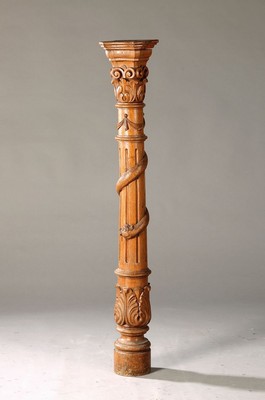 Image 26593144 - Column, German, around 1890-1900, oak, fluted,carved, with a winding snake all around, H. approx. 126 cm, condition 2-3