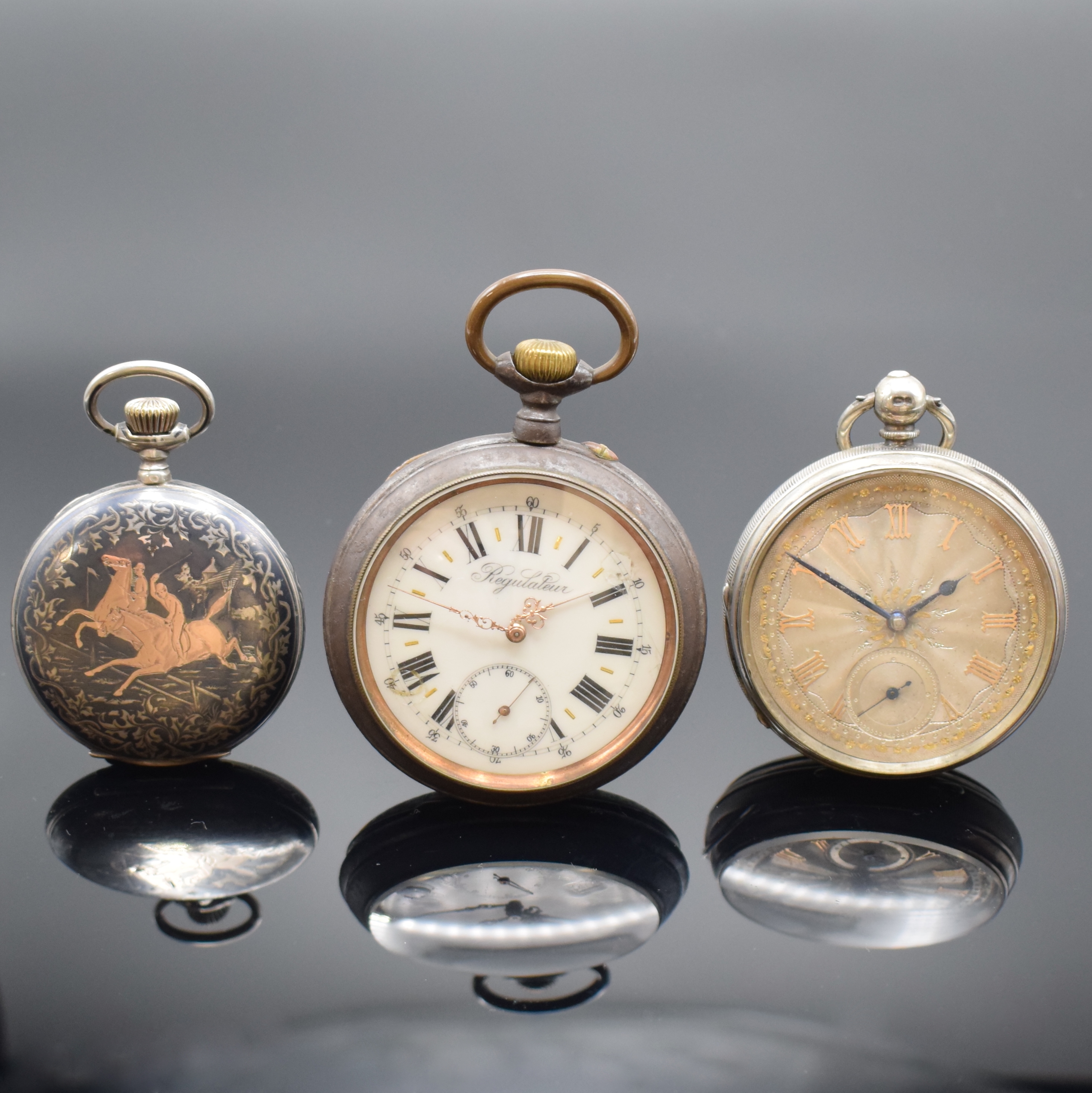 Detail a: Henry Mason, Urania und Regulateur 3 Taschenuhren, England / Schweiz um 1875-1890, 1) schwere Silbertaschenuhr, Ankerwerk m. Kette und Schnecke, ...
