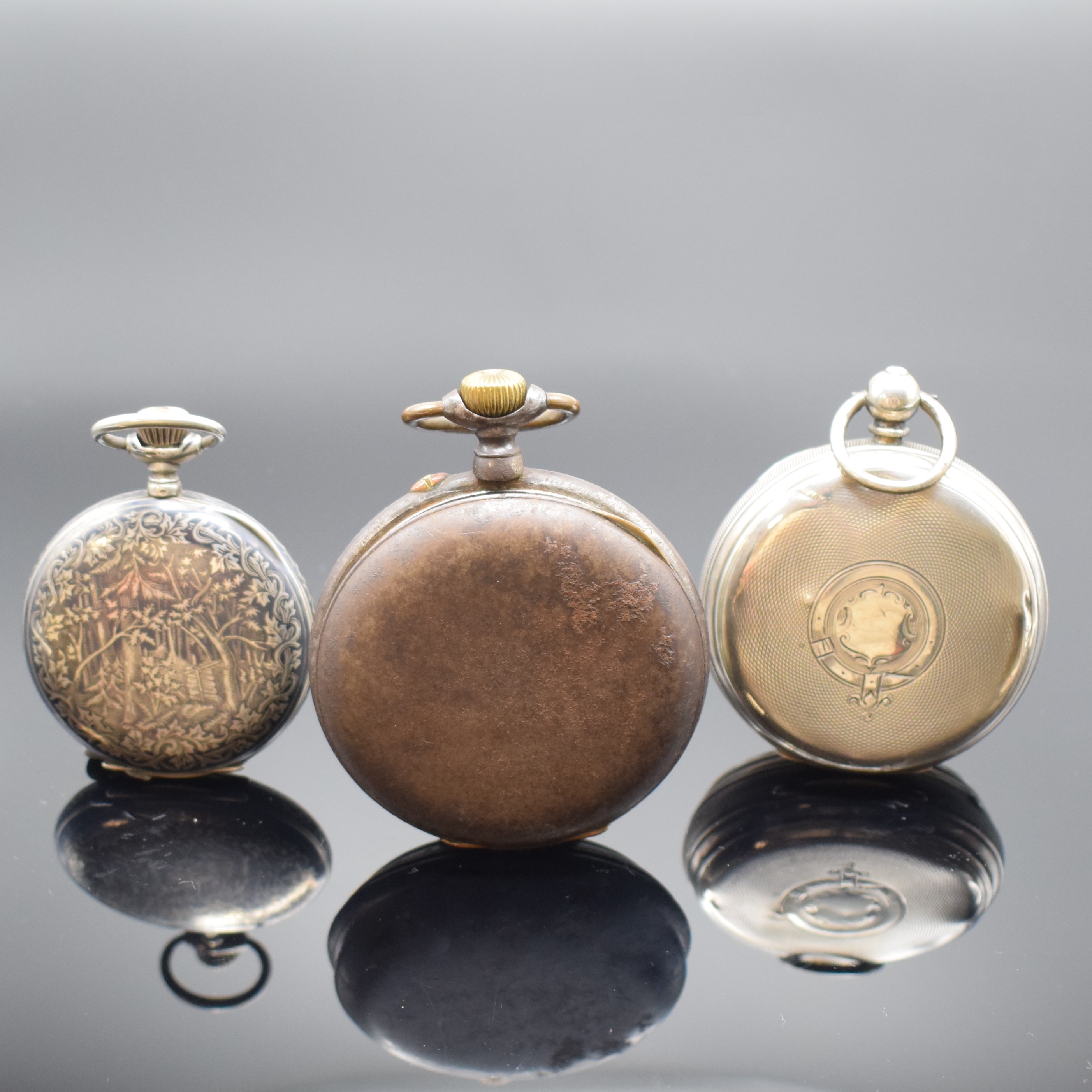 Detail b: Henry Mason, Urania und Regulateur 3 Taschenuhren, England / Schweiz um 1875-1890, 1) schwere Silbertaschenuhr, Ankerwerk m. Kette und Schnecke, ...