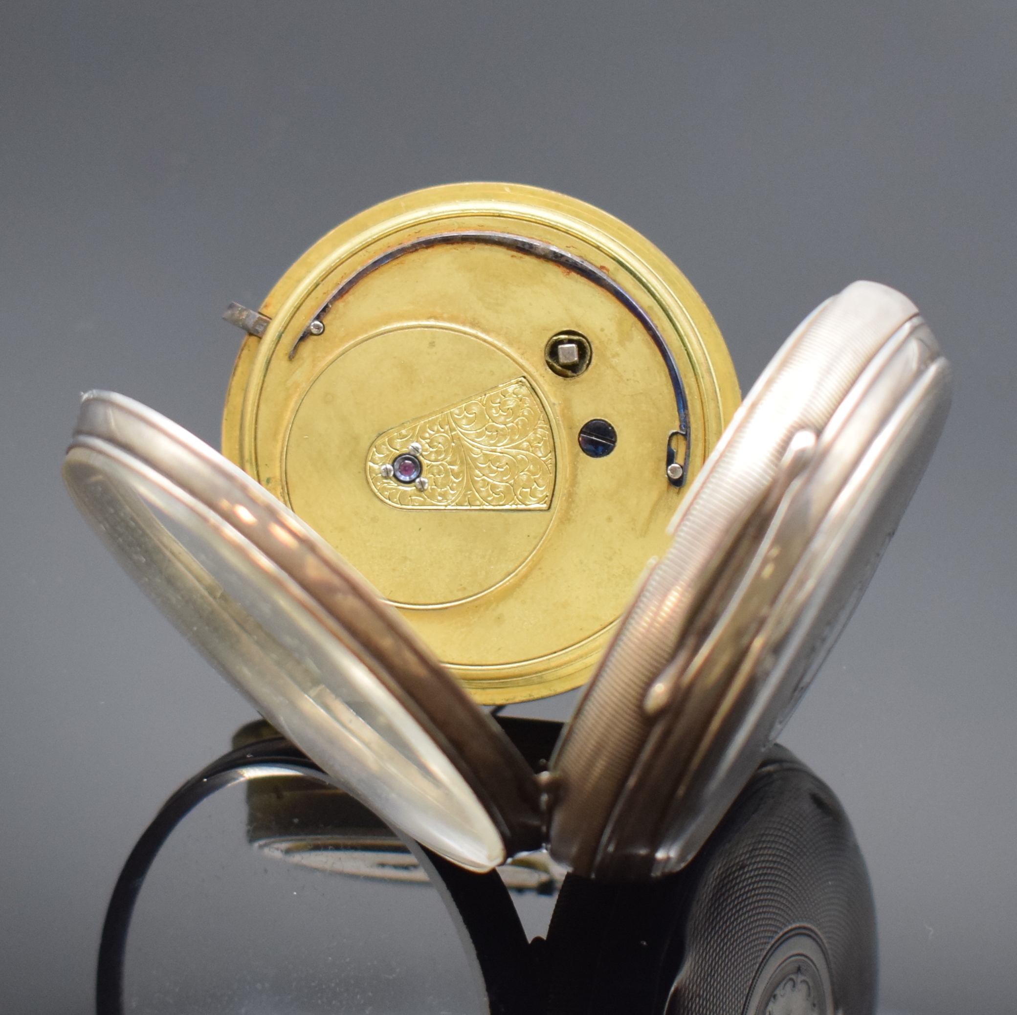 Detail d: Henry Mason, Urania und Regulateur 3 Taschenuhren, England / Schweiz um 1875-1890, 1) schwere Silbertaschenuhr, Ankerwerk m. Kette und Schnecke, ...