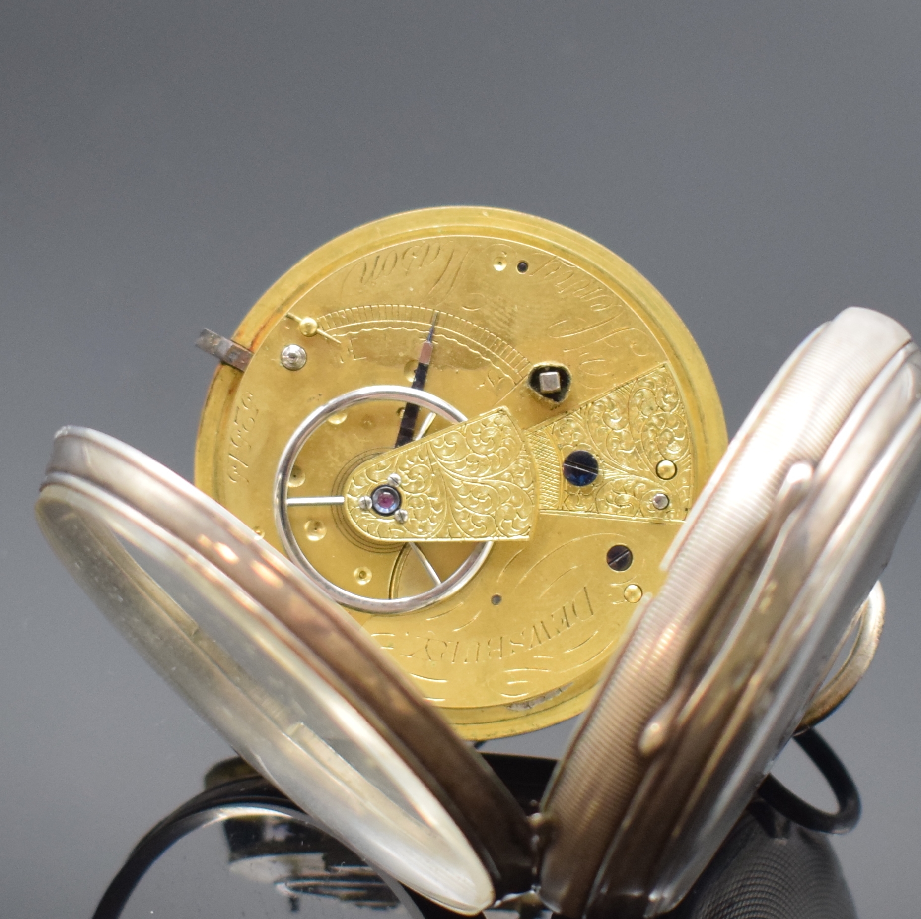 Detail e: Henry Mason, Urania und Regulateur 3 Taschenuhren, England / Schweiz um 1875-1890, 1) schwere Silbertaschenuhr, Ankerwerk m. Kette und Schnecke, ...