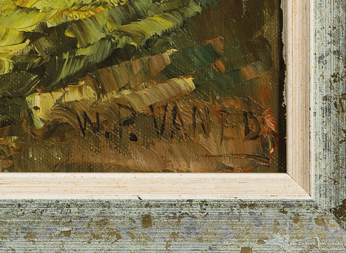 Detail c: Prof. Walter Prescher van Ed, 1916 Dresden - 1988 Ottendorf, zwei Ölgemälde: a. "Herbst am Parkweiher", 40 x 30 cm, b. "Bauer mit ...