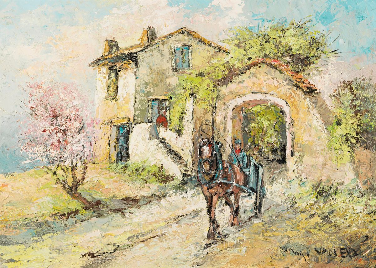 Prof. Walter Prescher van Ed, 1916 Dresden - 1988 Ottendorf, "In der Provence", Öl/Lwd, signiert, rückseitig betitelt und nochmals ...