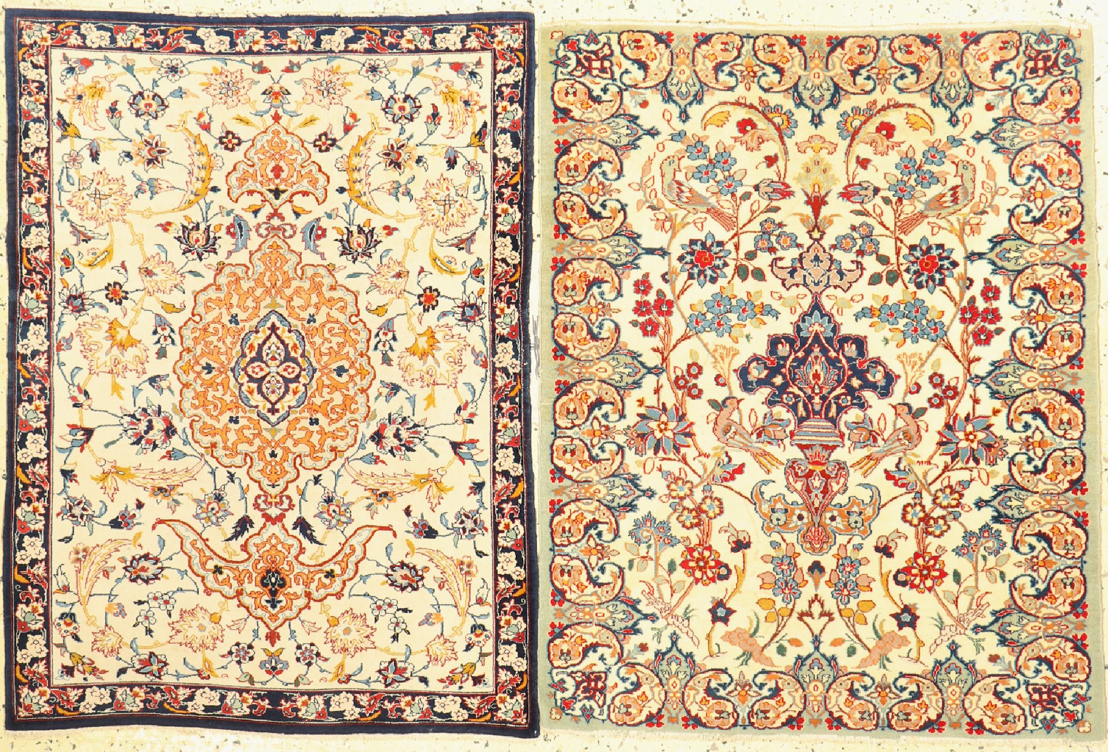 1 paar Esfahan fein, Persien, um 1960, Korkwolle auf Seide, ca. 93 x 70 cm, ca. 1,0 Mio. Kn/qm, EHZ: 2