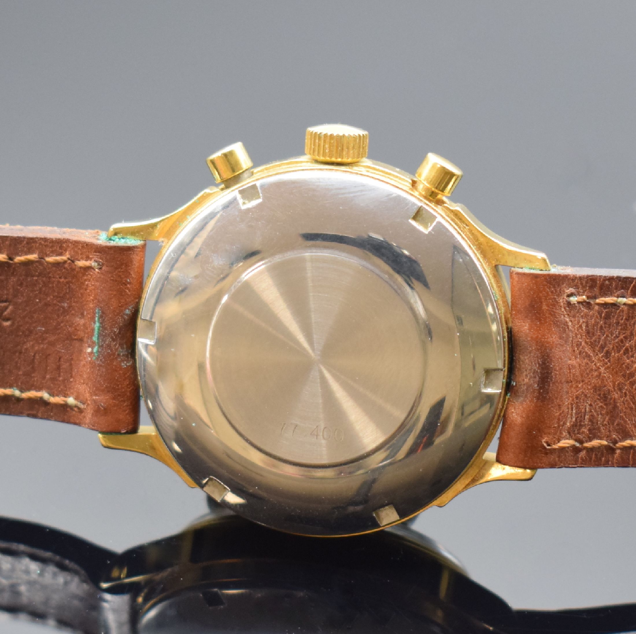 Detail c: CHRONOSWISS / Alfred Rochat & Fils vergoldeter Armbandchronograph mit Mondphase, Schweiz lt. orig. Papier verk. 06/1986, Automatik, 2- tlg. Geh. m. ...