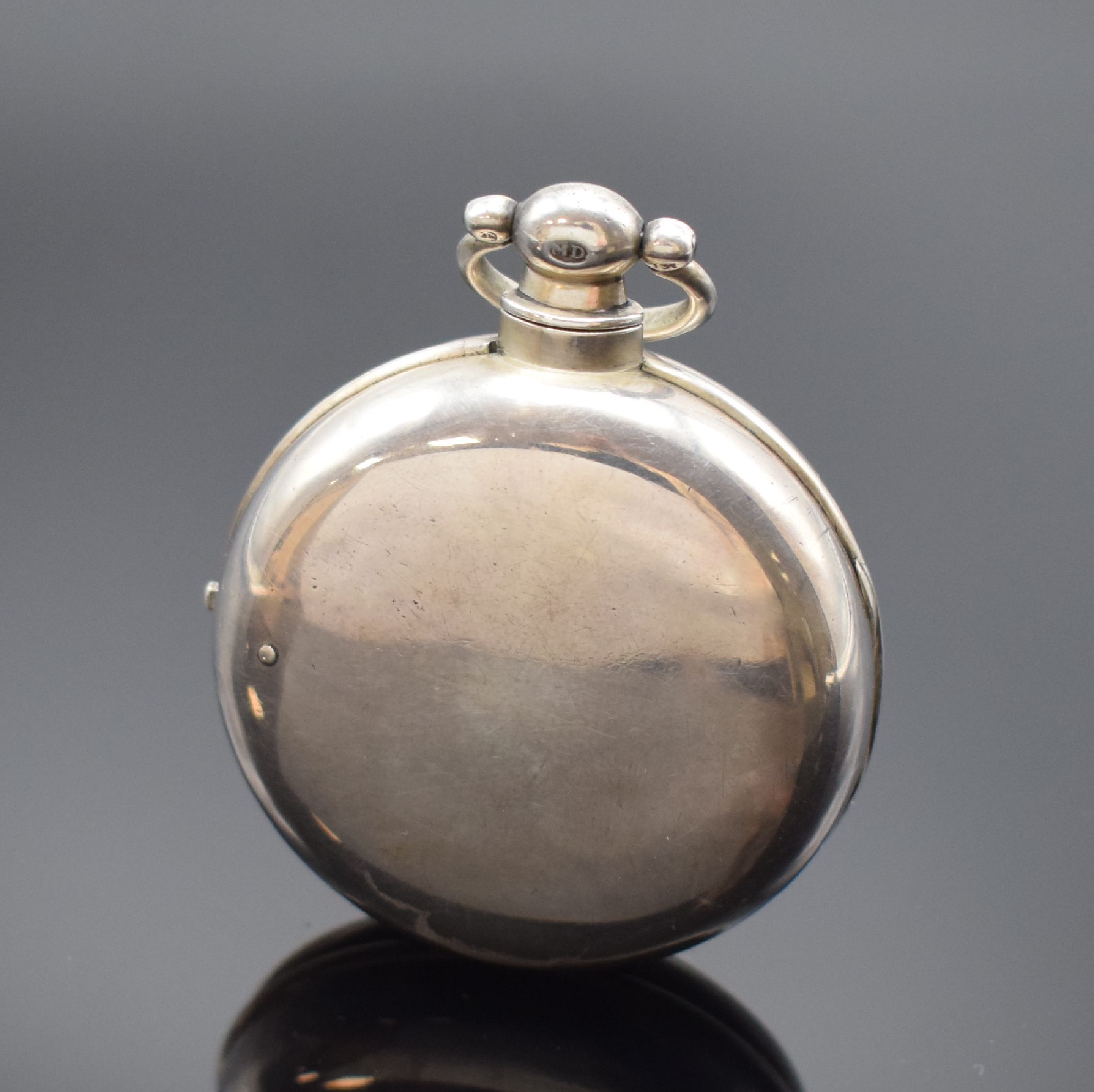 Detail a: Will. Williams schwere Spindeltaschenuhr in Sterlingsilber, England Hallmark 1838, glattes Geh. u. Übergeh., Emailzifferbl. riss., röm. Zahlen, ...