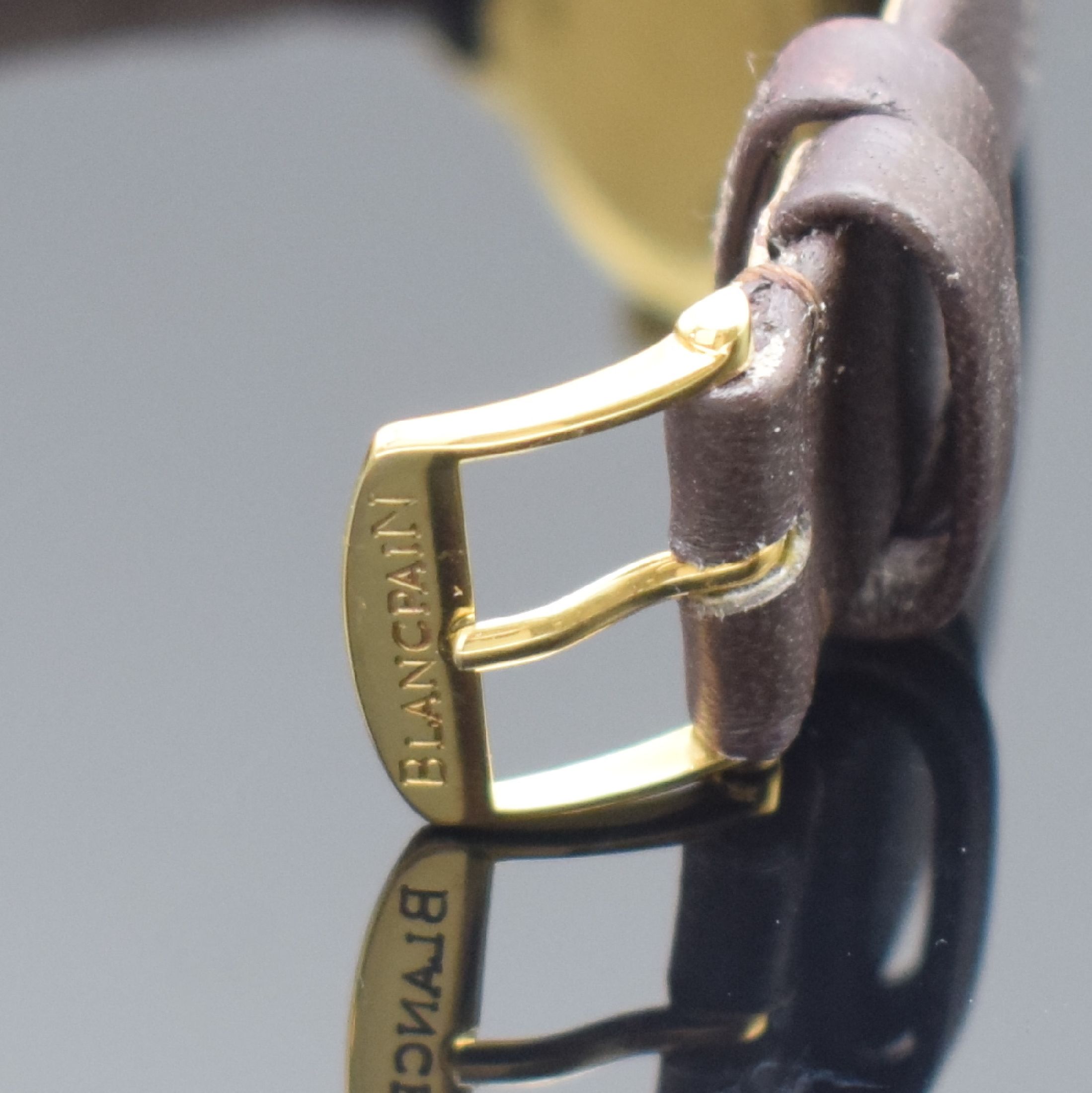 Detail b: BLANCPAIN Villeret Herrenarmbanduhr mit Vollkalender in GG 750/000 Referenz 6595-1418, Schweiz verk. 1996, Automatik, 3-teil. Geh., Boden und ...