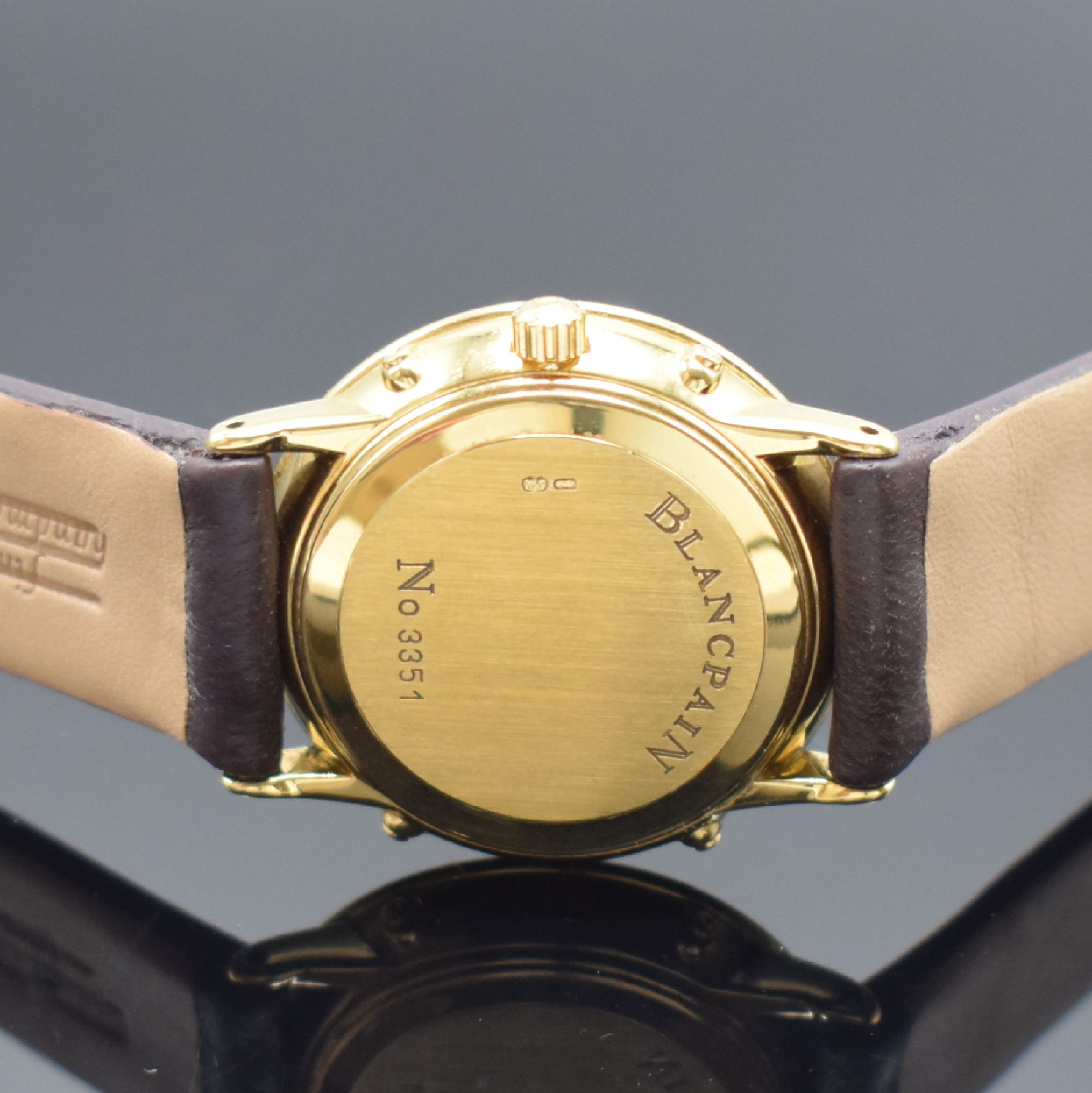Detail f: BLANCPAIN Villeret Herrenarmbanduhr mit Vollkalender in GG 750/000 Referenz 6595-1418, Schweiz verk. 1996, Automatik, 3-teil. Geh., Boden und ...