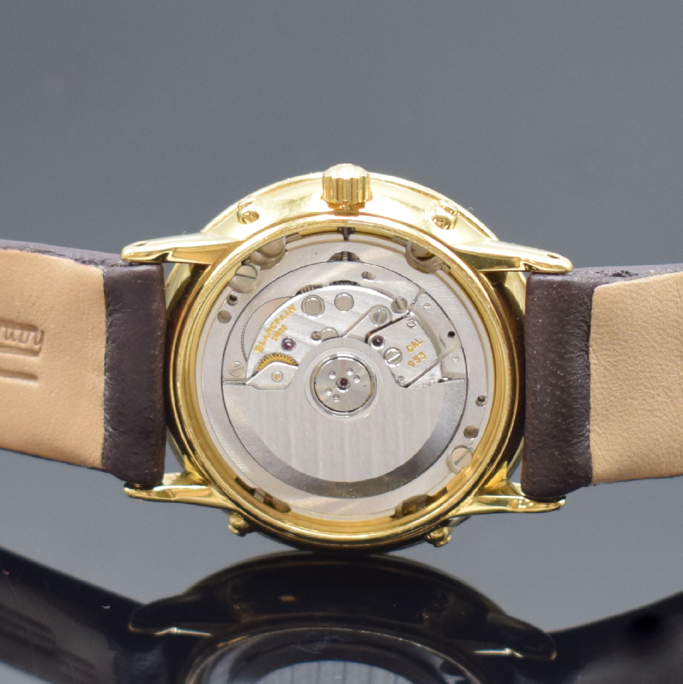 Detail g: BLANCPAIN Villeret Herrenarmbanduhr mit Vollkalender in GG 750/000 Referenz 6595-1418, Schweiz verk. 1996, Automatik, 3-teil. Geh., Boden und ...